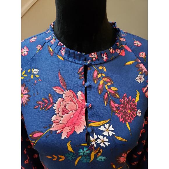 Loft Wildflower Satin Shift Dress Women's Size M Blue Collered Button Down - Picture 6 of 12